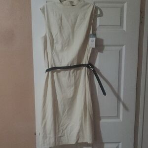 Ralph Lauren Cream Midi Dress with Black Belt